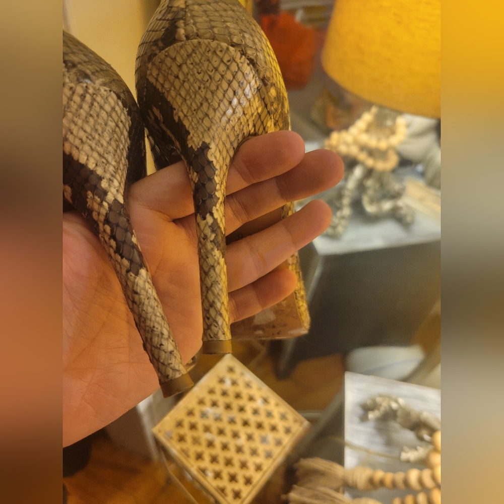 Coach Brown Snake-Print Leather High Heels - Picture 5 of 7